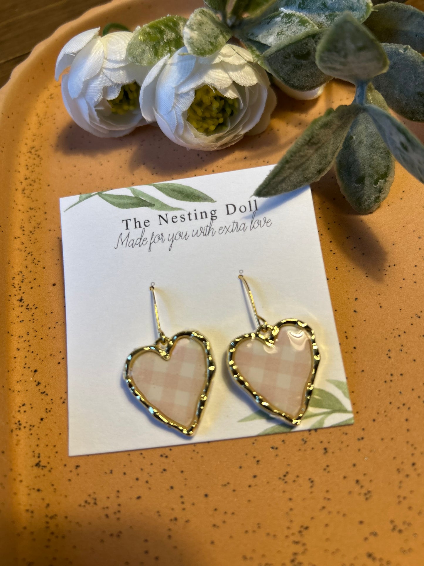 Pink Gingham Heart Dangle