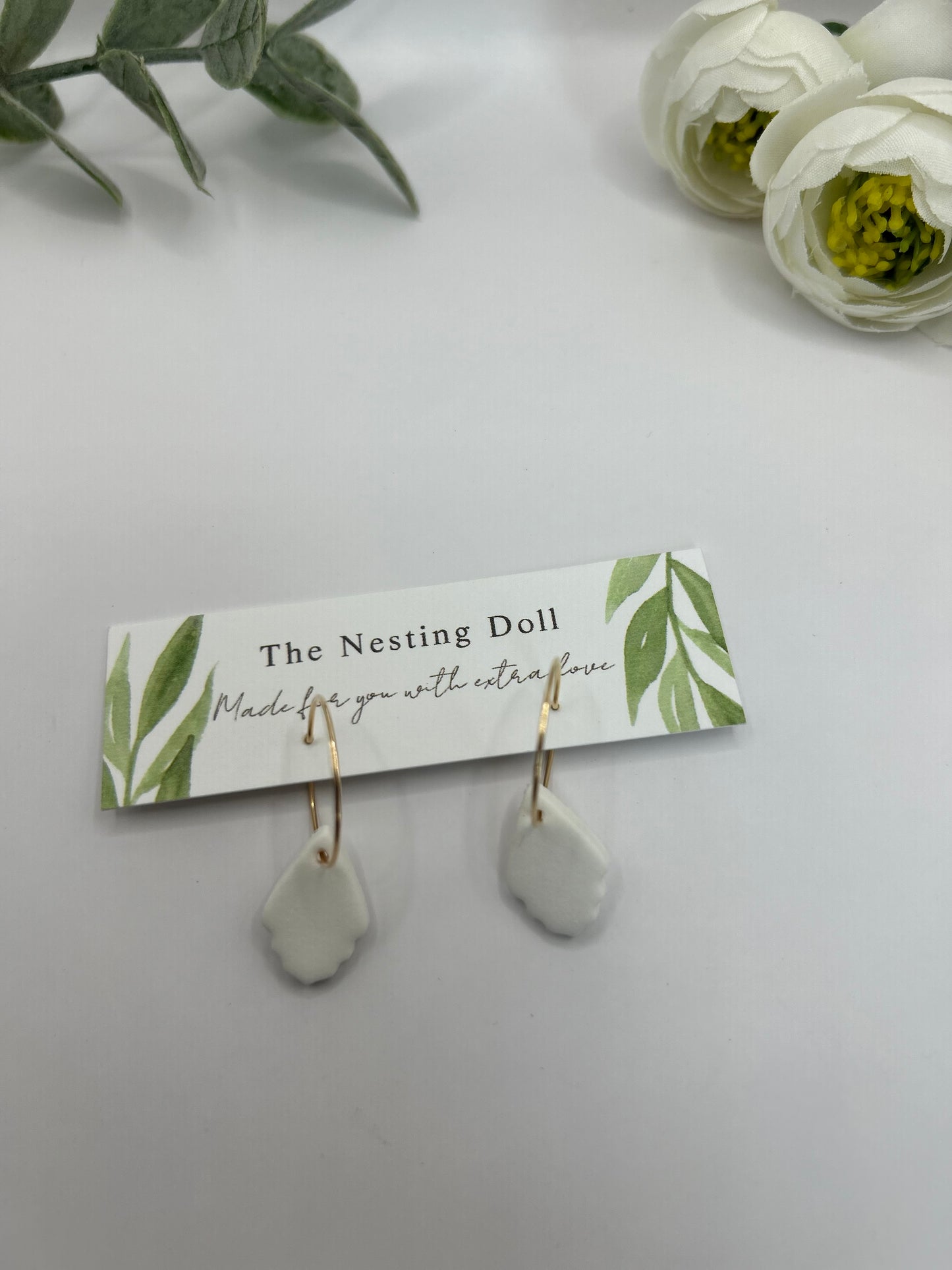 White Clay Charm Hoop Dangle