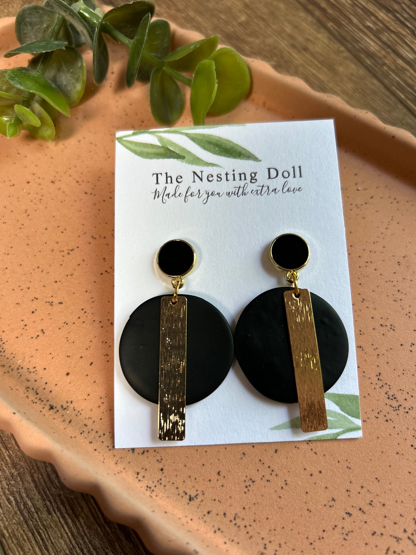 Brushed Gold Rectangle Dangle in Black