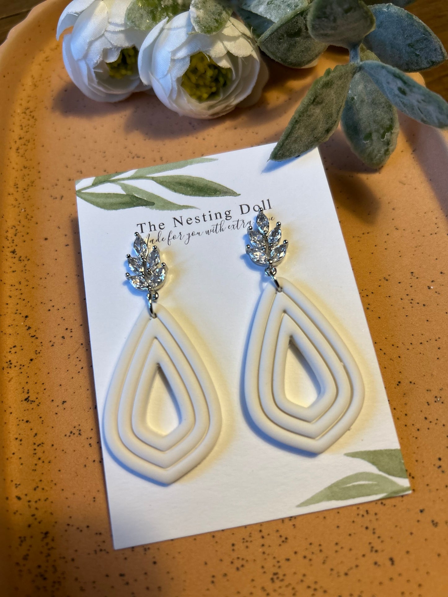 Teardrop Gem Dangle in White