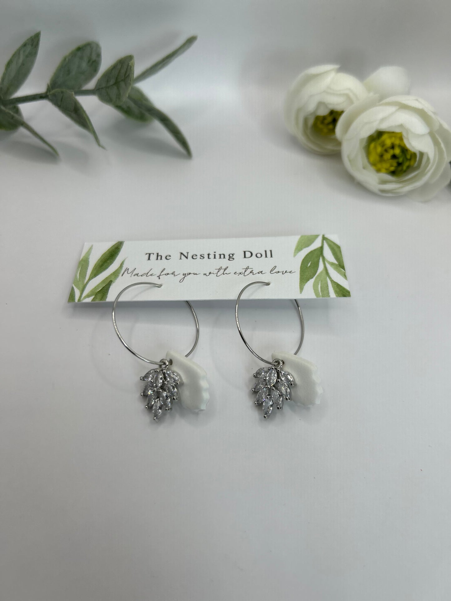 White Clay Charm Gem Hoop Dangle