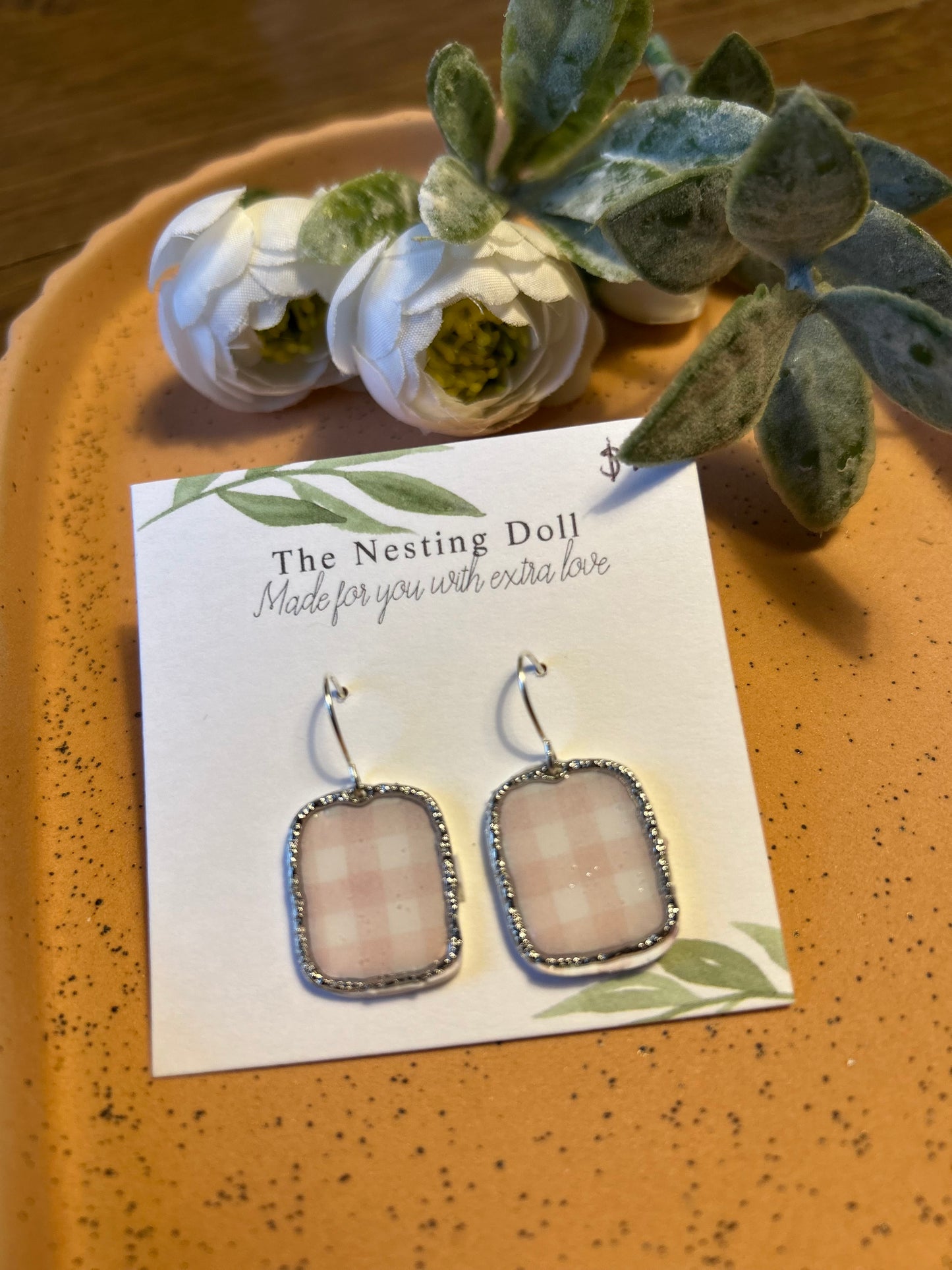 Pink Gingham Rectangle Dangle
