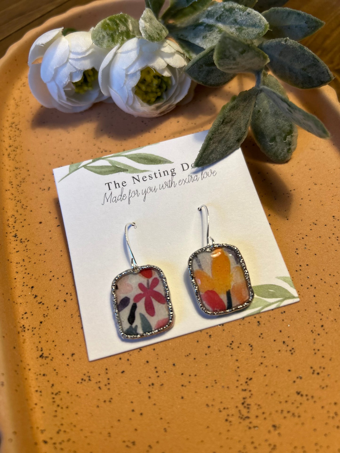 Bold Floral Rectangle Dangles
