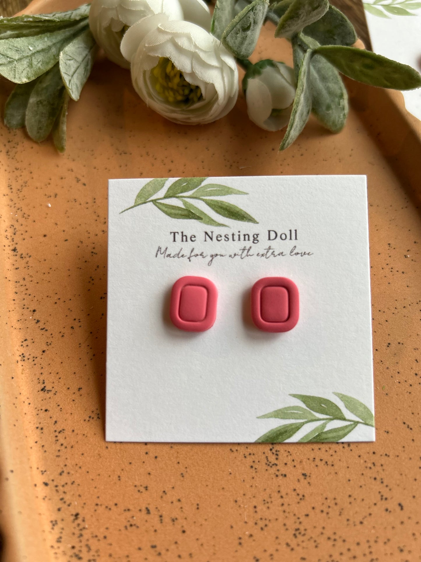 Coral Pink Rectangle Stud