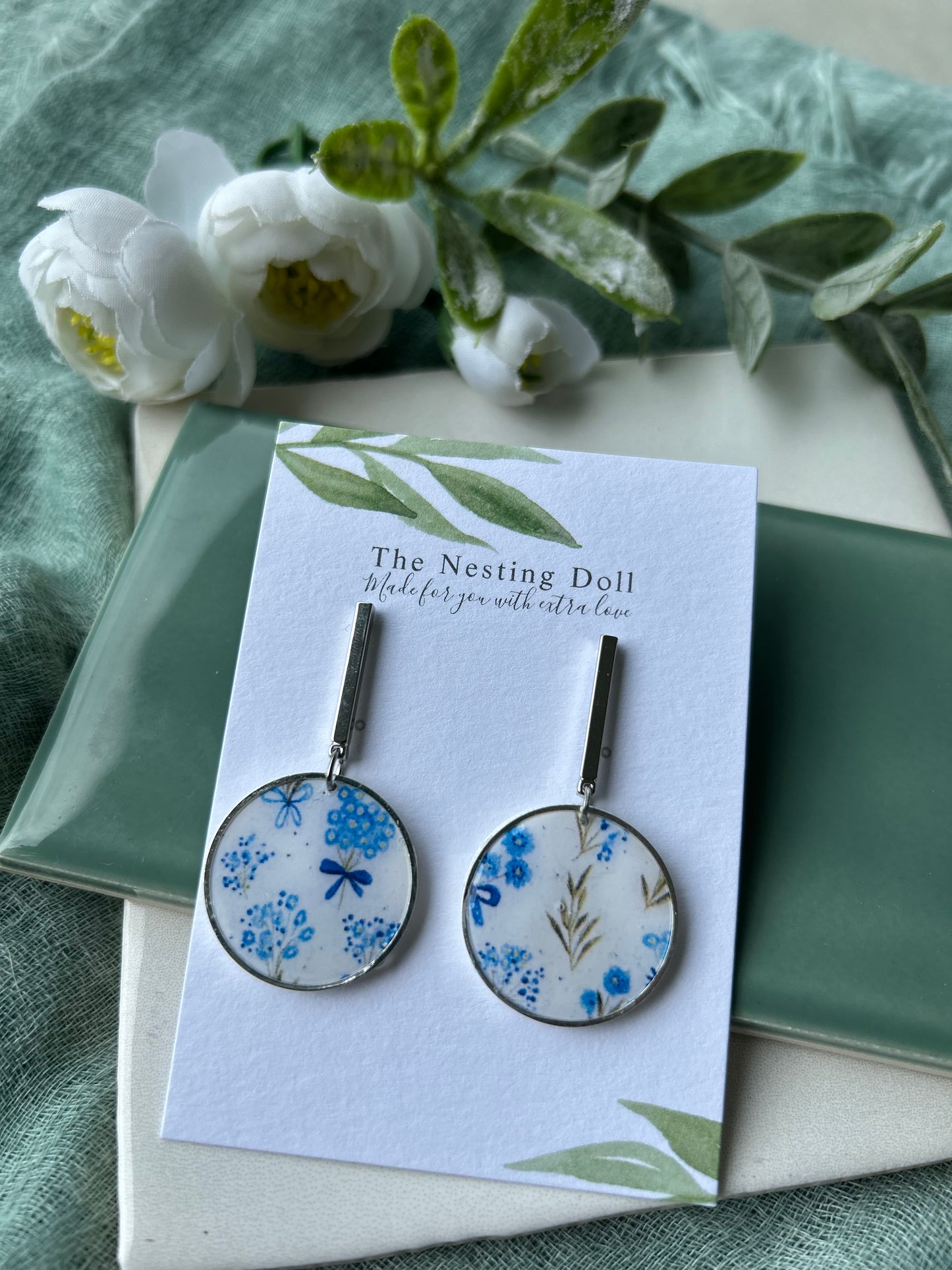 Light Blue Circle Bar Dangles