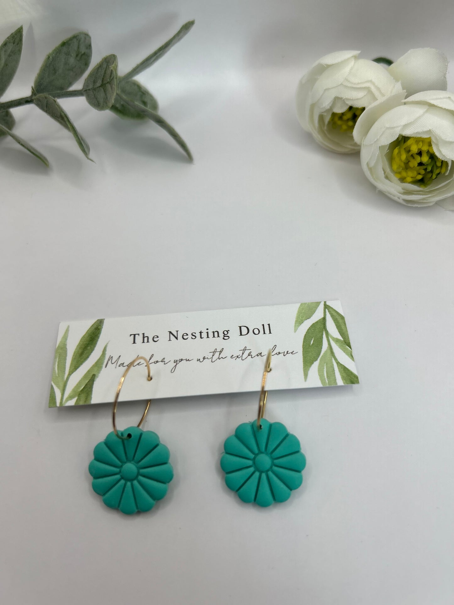 Green Flower Hoop Dangle