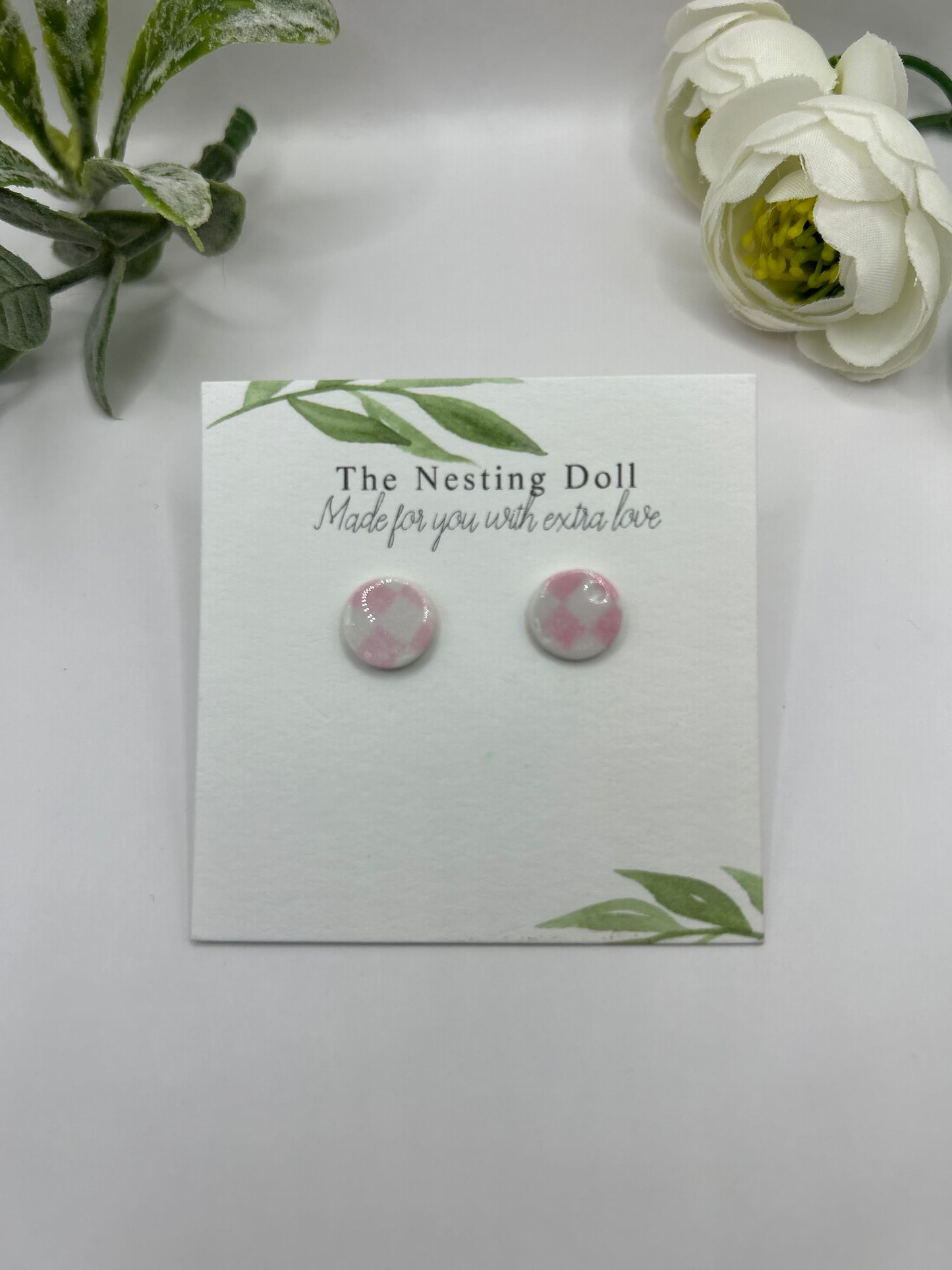 Pink Checkered Studs