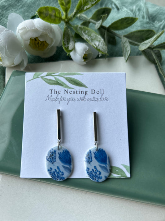 Blue Floral Bar Dangle