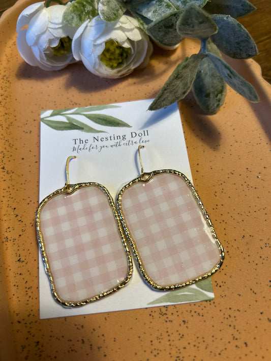 Pink Gingham Rectangle Dangles