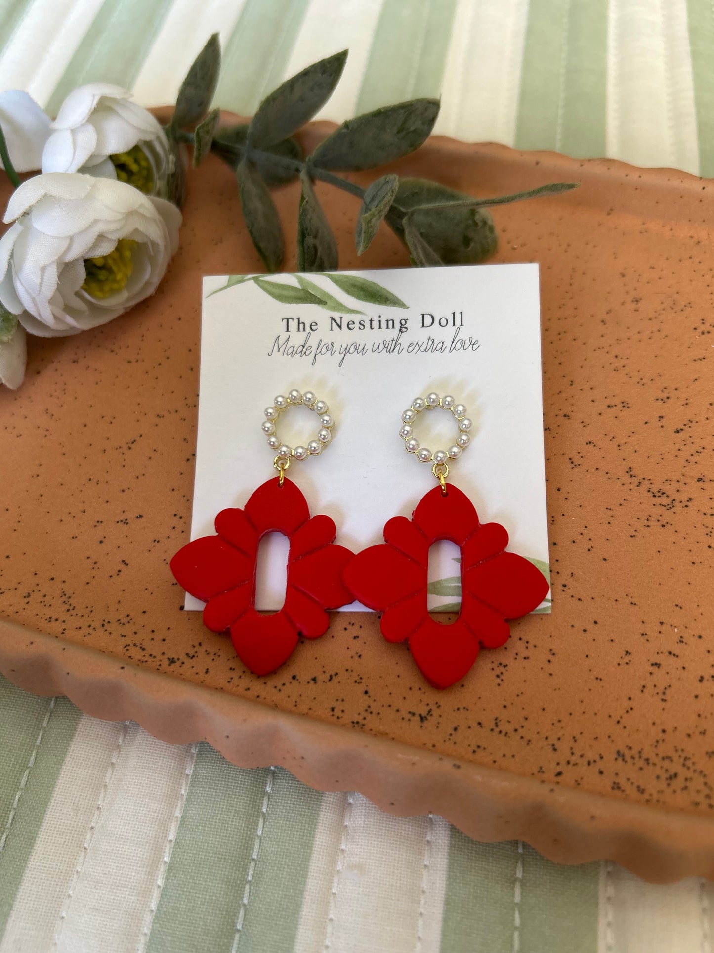 Red Pearl Top Dangles
