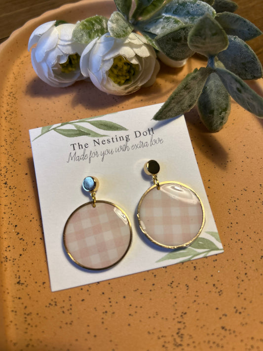Pink Gingham Circle Dangle