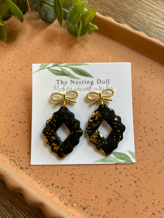 Black and Gold Bow Diamond Dangles