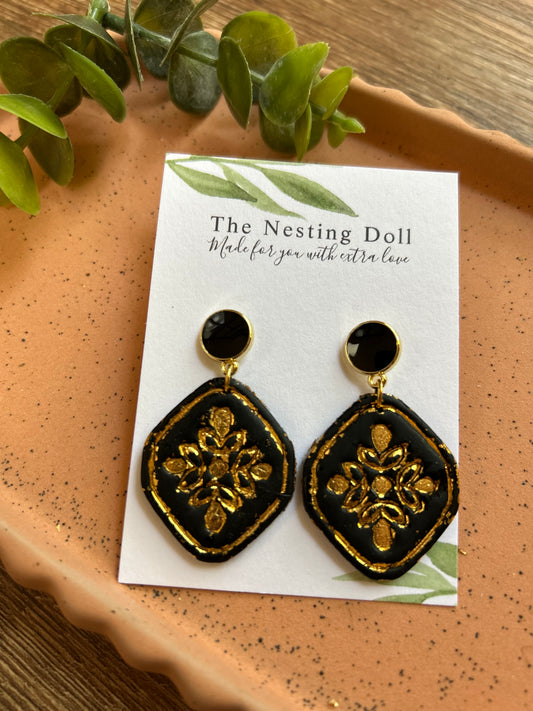 Black and Gold Stamped Dangle