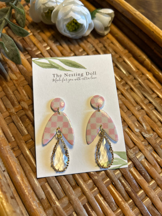Pink Checkered Gem Dangles