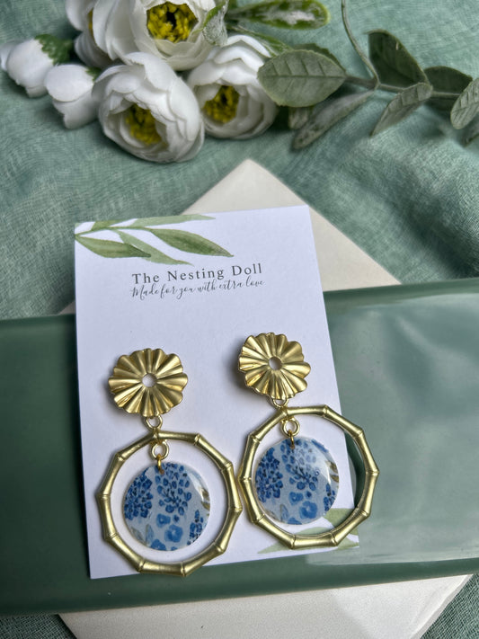 Blue Floral Hoop Dangle