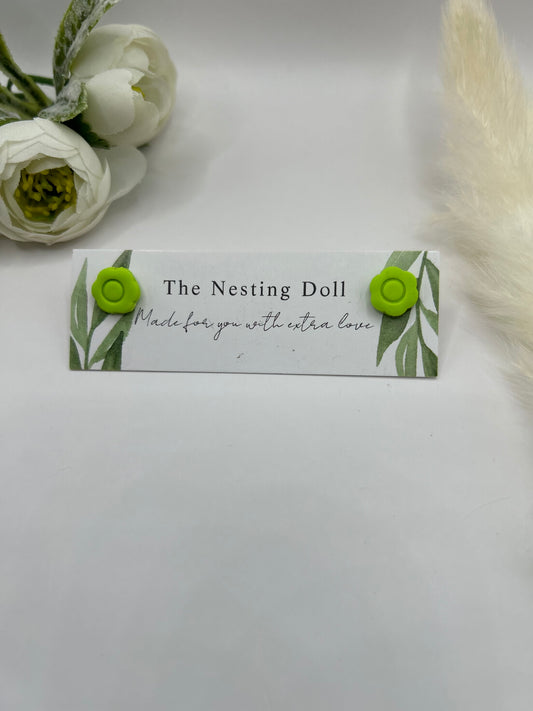 Lime Green Flower Studs