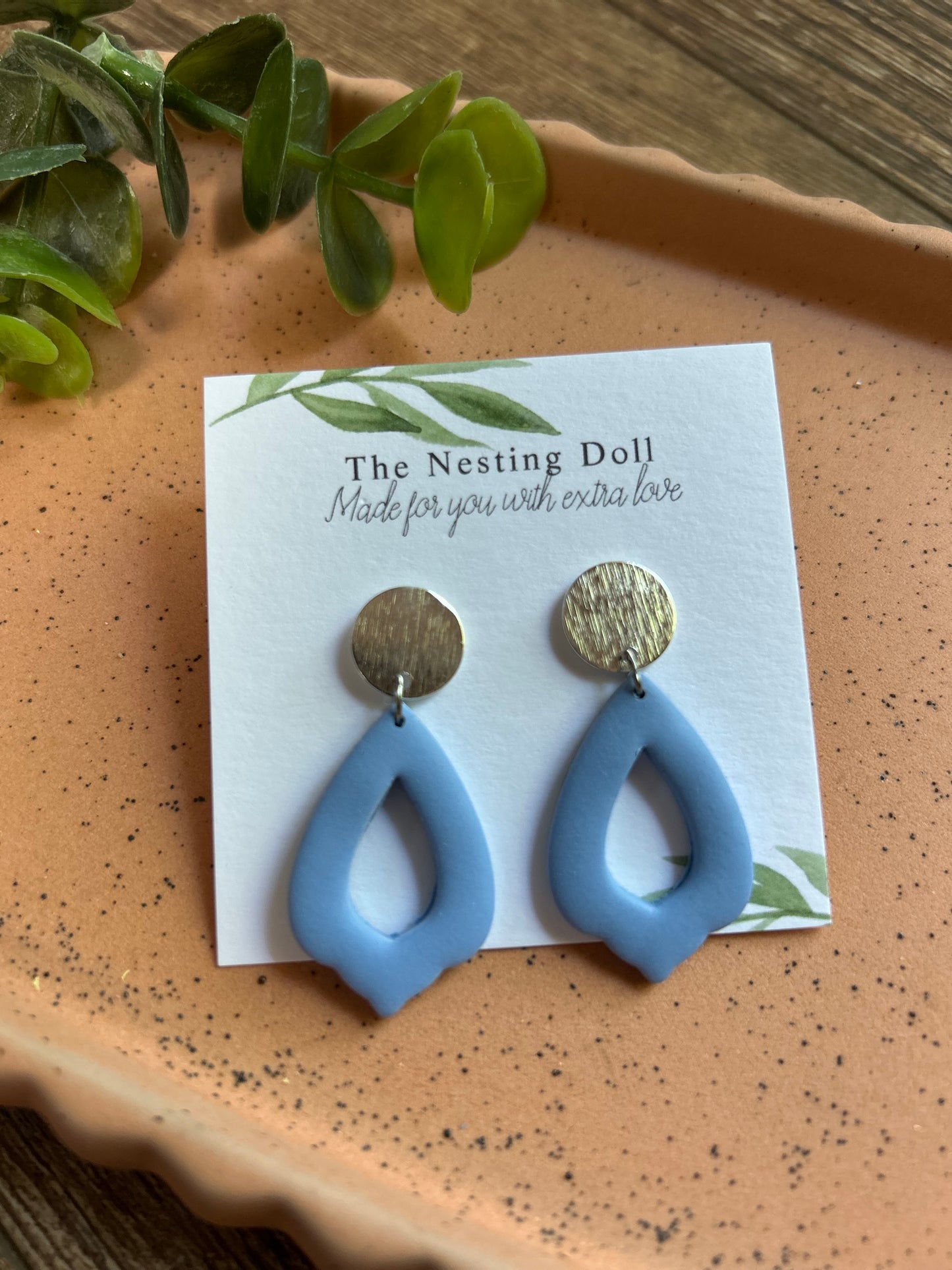 Brushed Silver Light Blue Teardrop Dangle