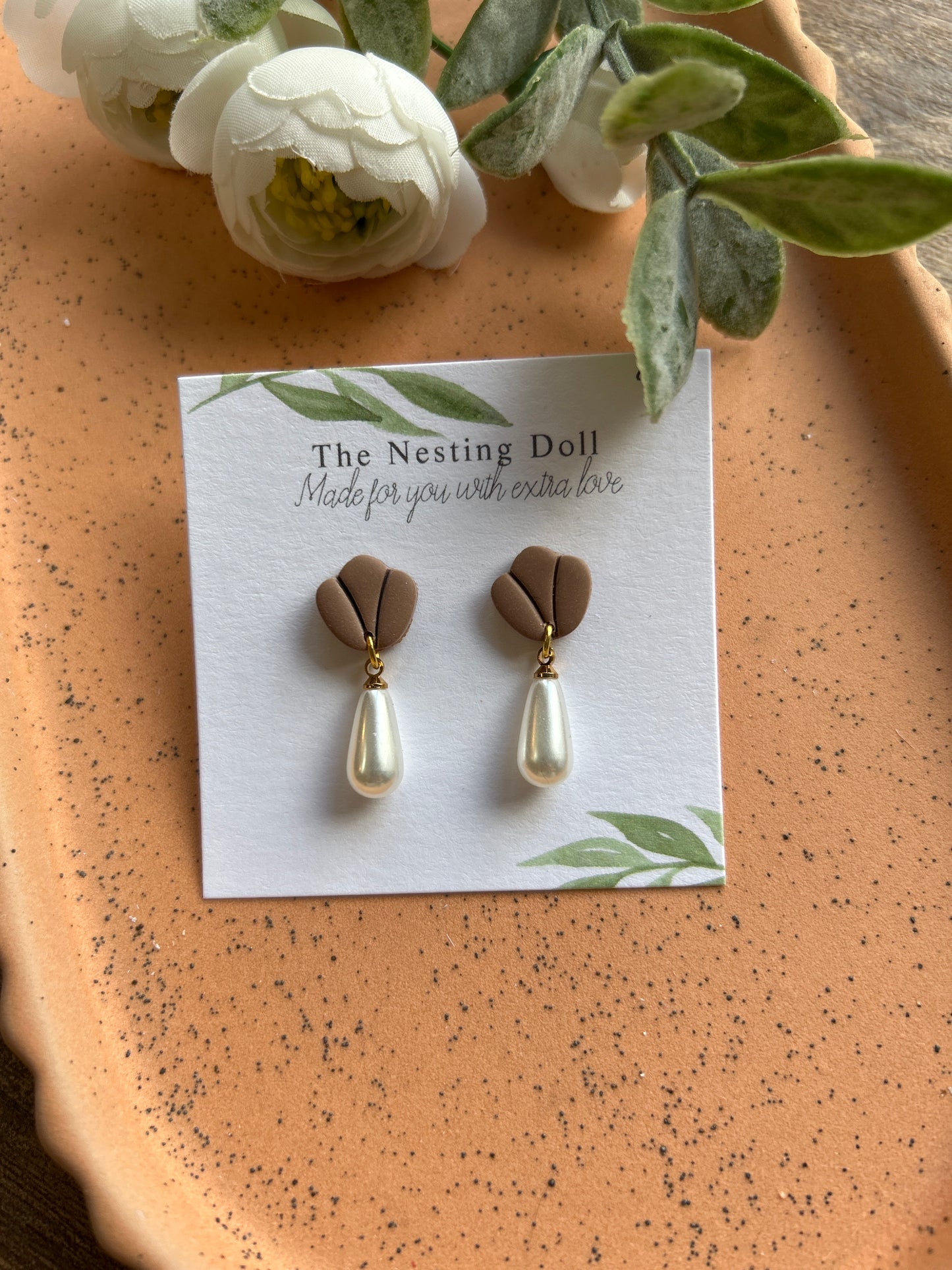 Brown Scalloped Shell Dangles