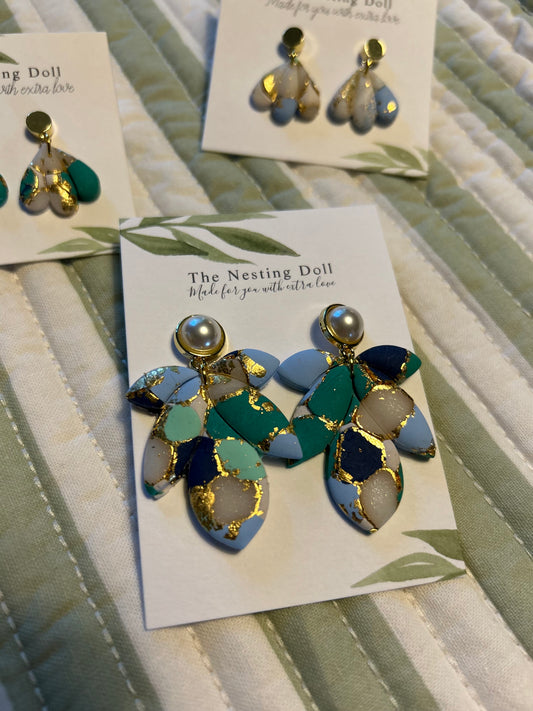 Blue Marbled Statement Dangle