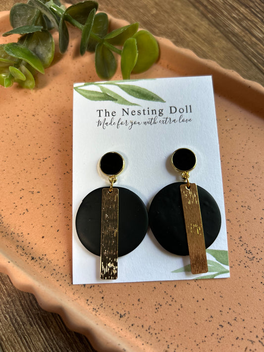Brushed Gold Rectangle Dangle in Black