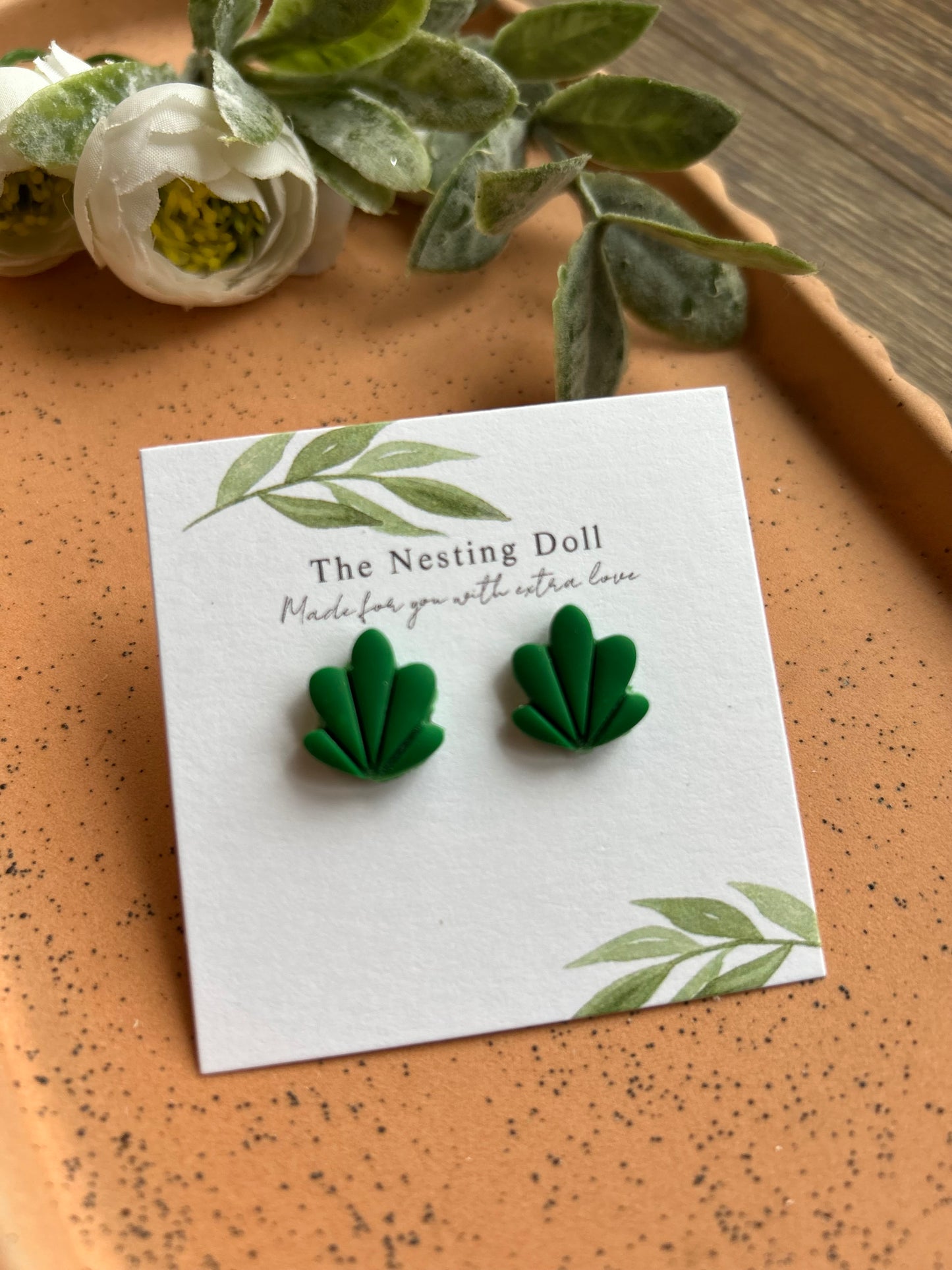 Green Seashell Studs