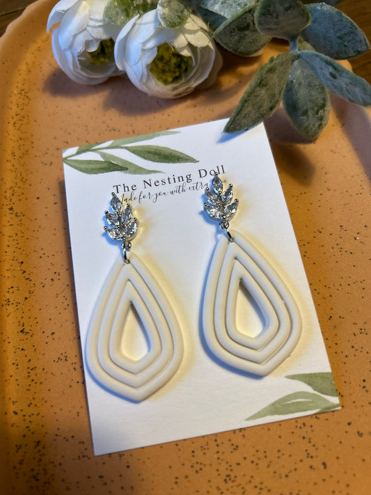 Teardrop Gem Dangle in White