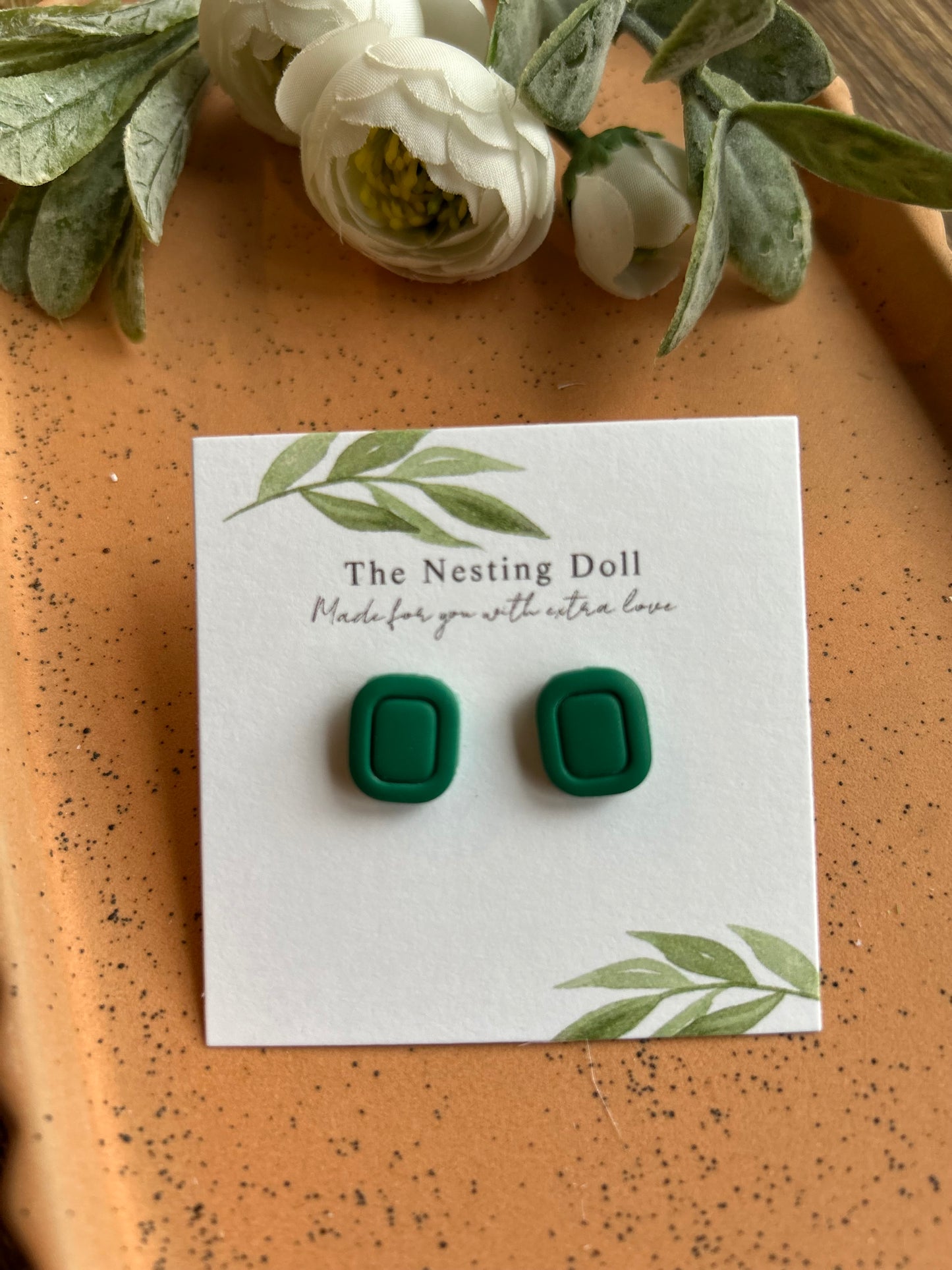 Green Rectangle Stud