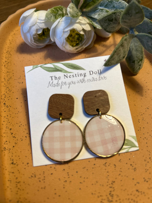 Pink Gingham Wood Top Dangle