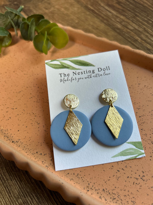 Brushed Gold Triangle Dangle in Blue