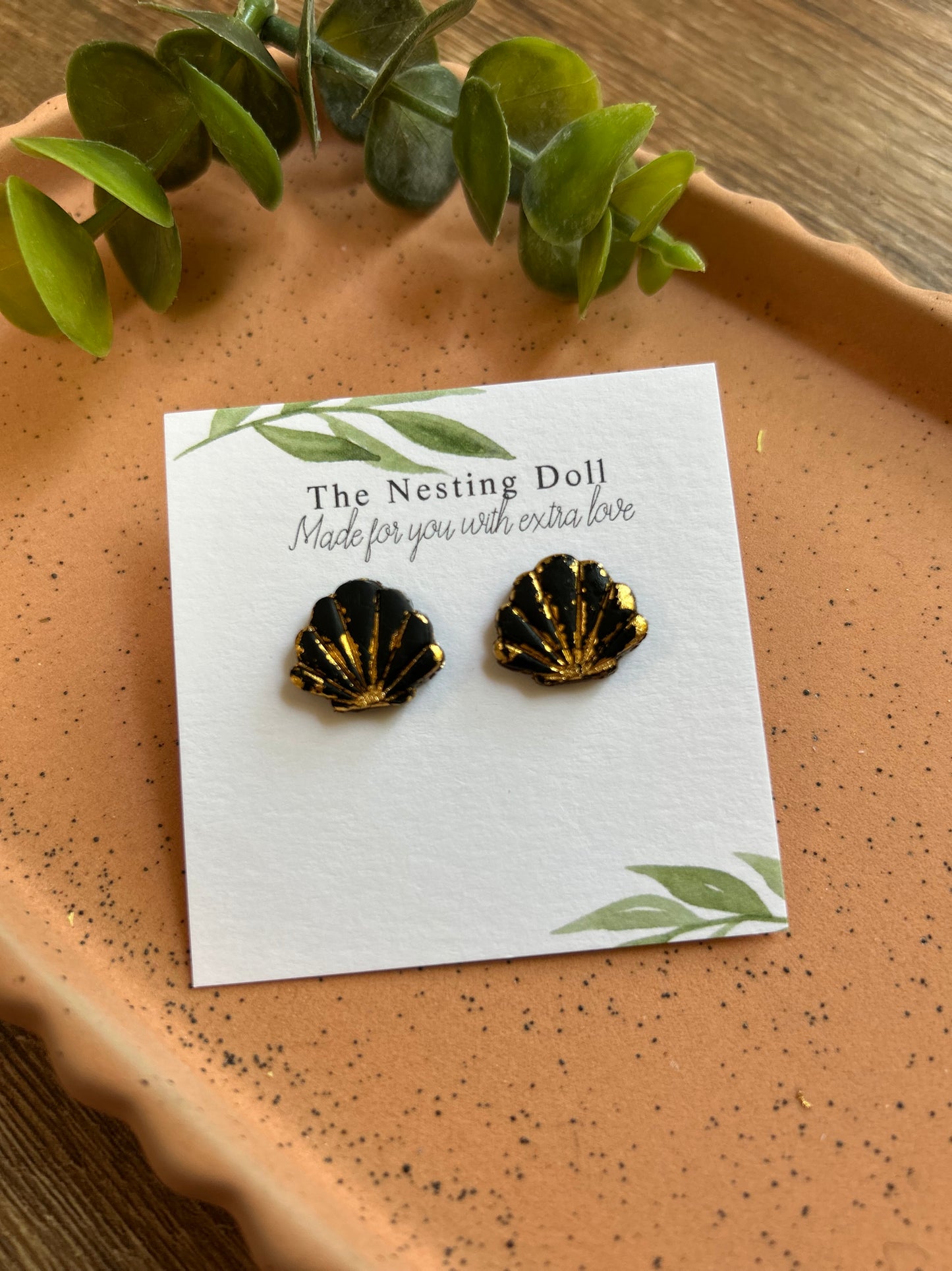 Black and Gold Seashell Studs