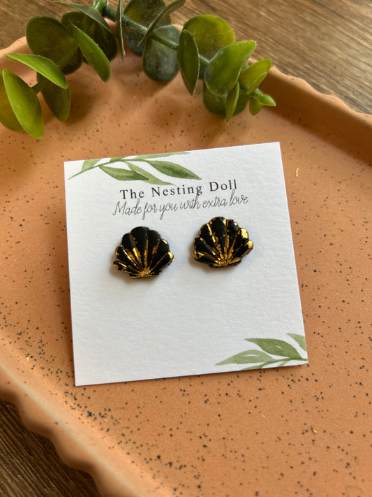 Black and Gold Seashell Studs