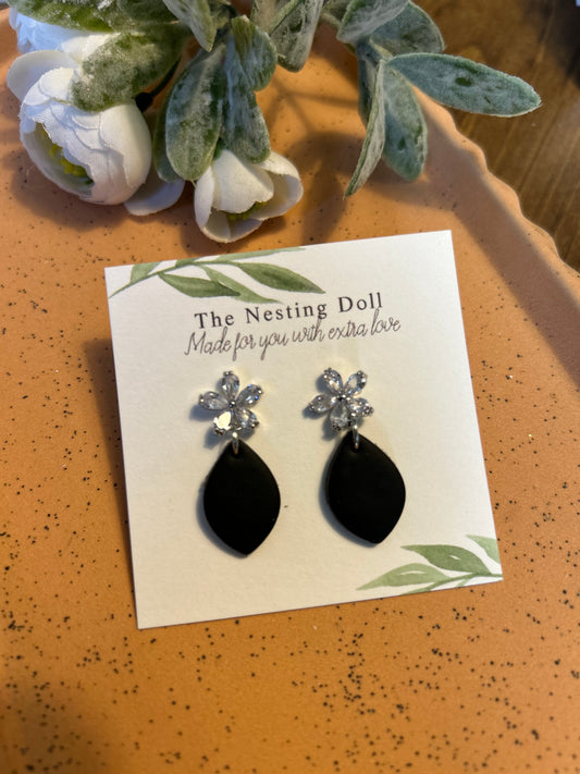 Black Flower Gem Dangles