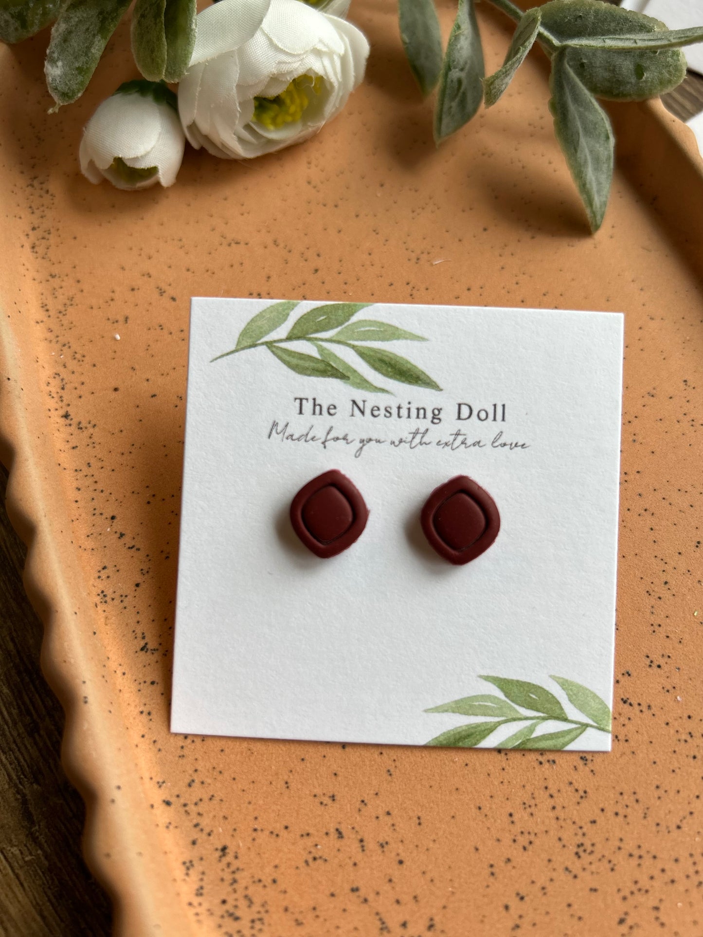 Wine Red Rounded Diamond Stud