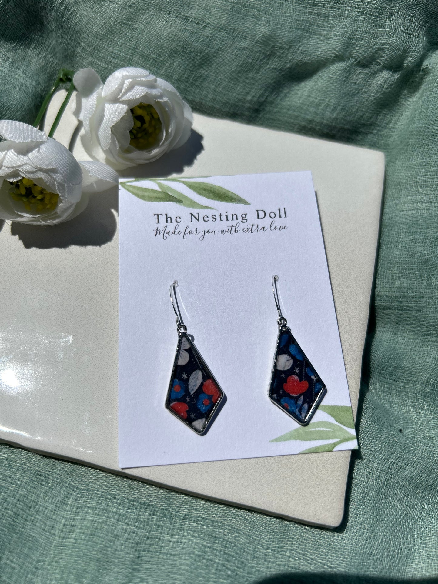 Silver Diamond Floral Dangles