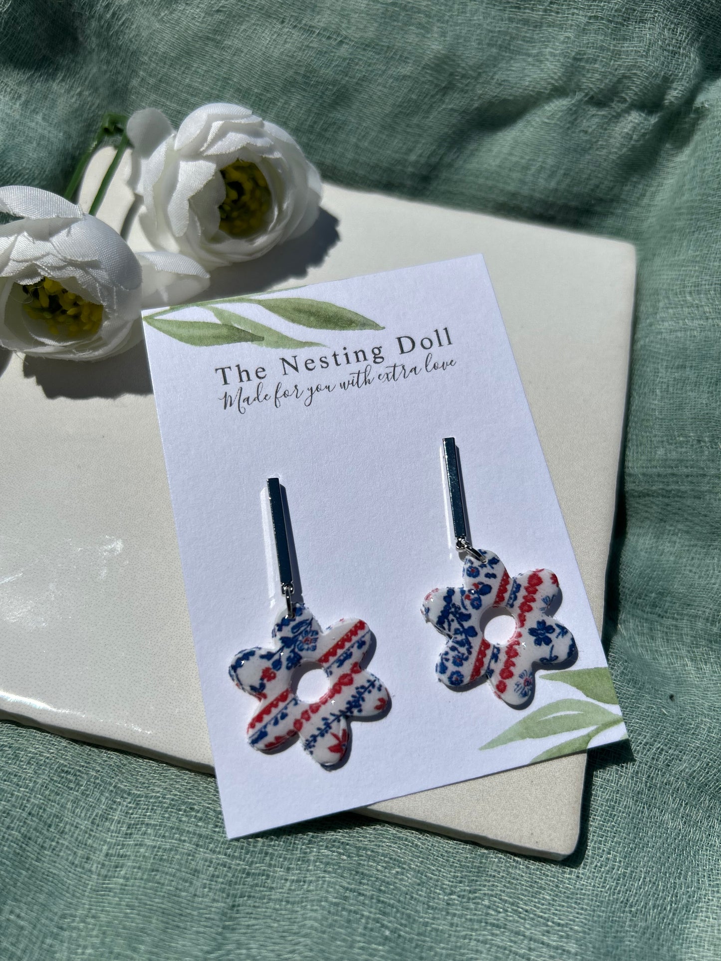 Silver Bar Floral Dangles