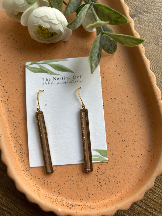 Brown Bar Dangles in Gold