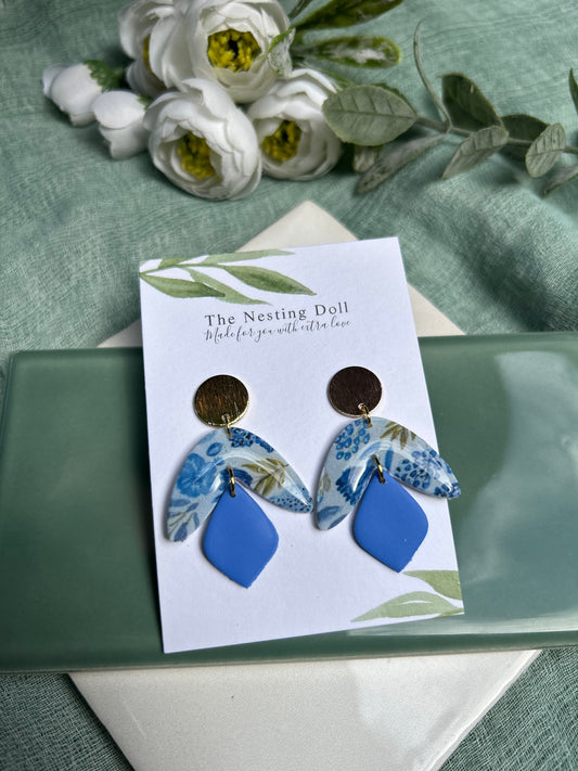 Blue Floral Two Tier Dangle