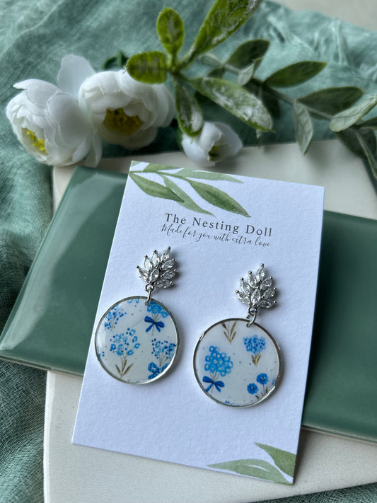 Light Blue Floral Circle Gem Dangles
