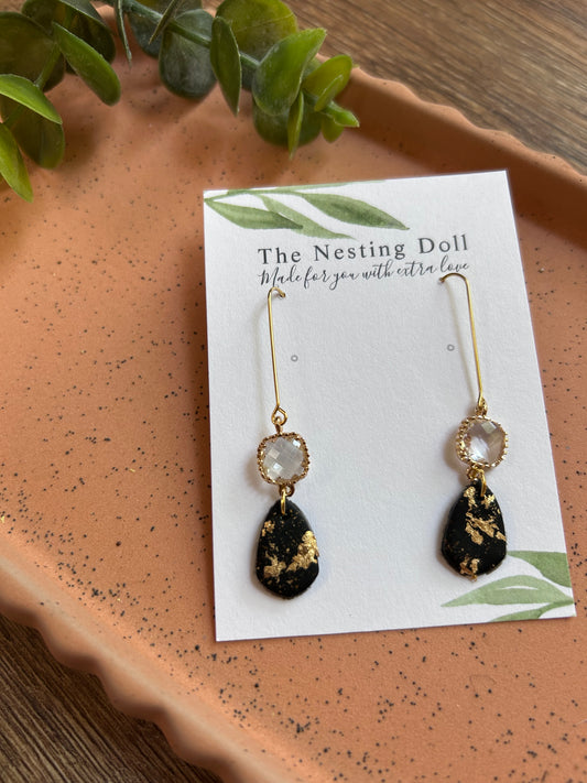 Longline Charm Dangles in Black and Gold