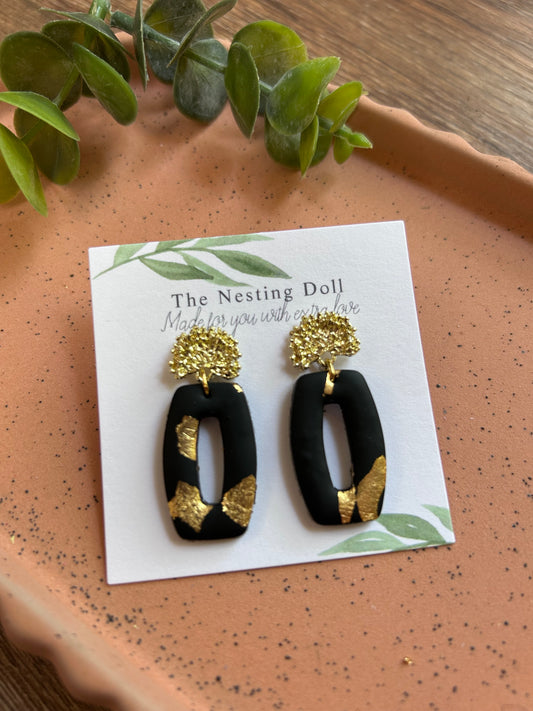 Textured Top Black and Gold Dangles