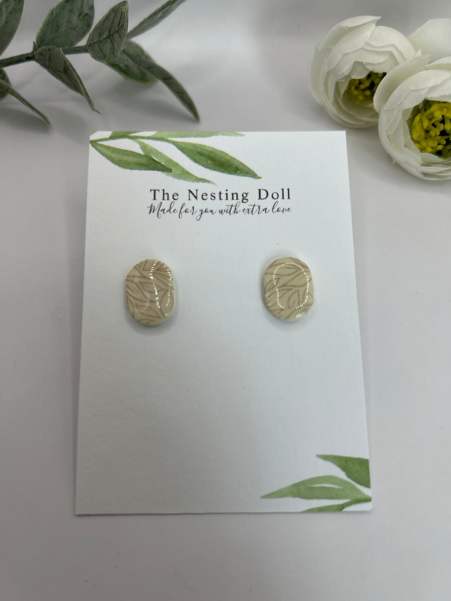 Neutral Floral Print Studs