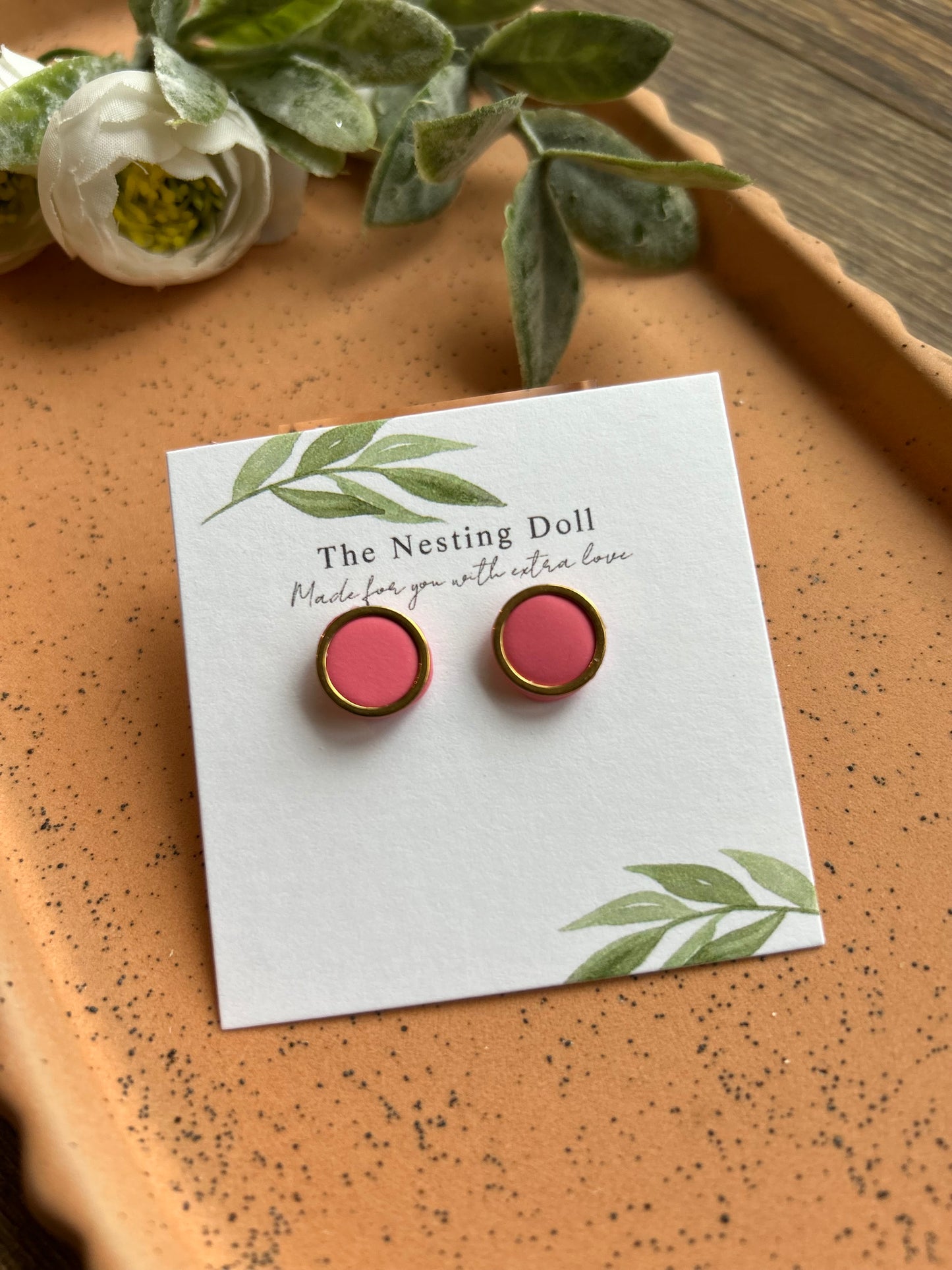 Coral Gold Edge Stud