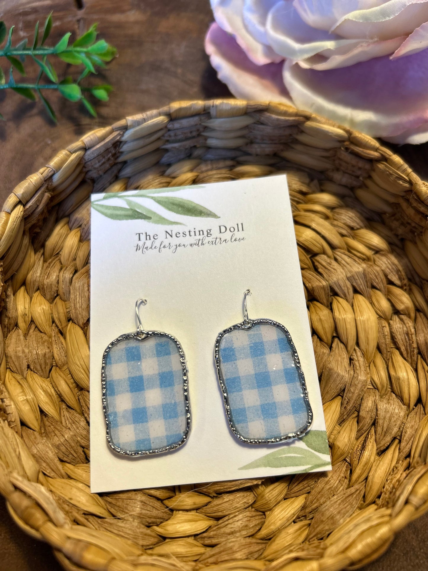Blue Gingham Rectangle Dangle