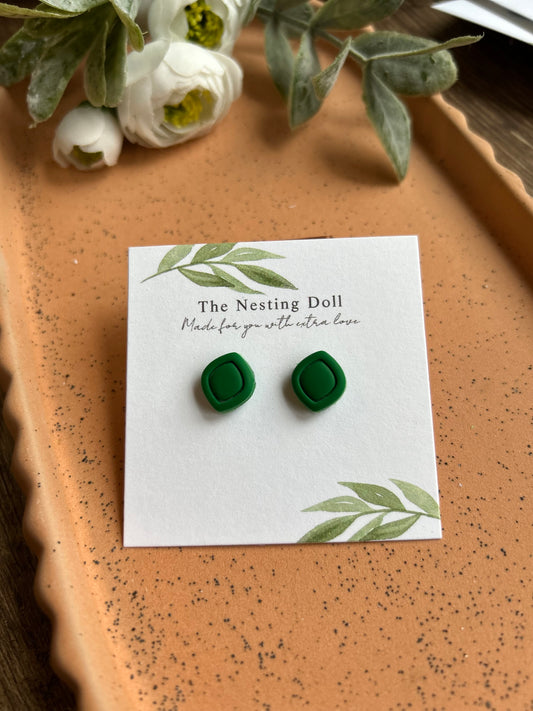 Green Rounded Diamond Stud